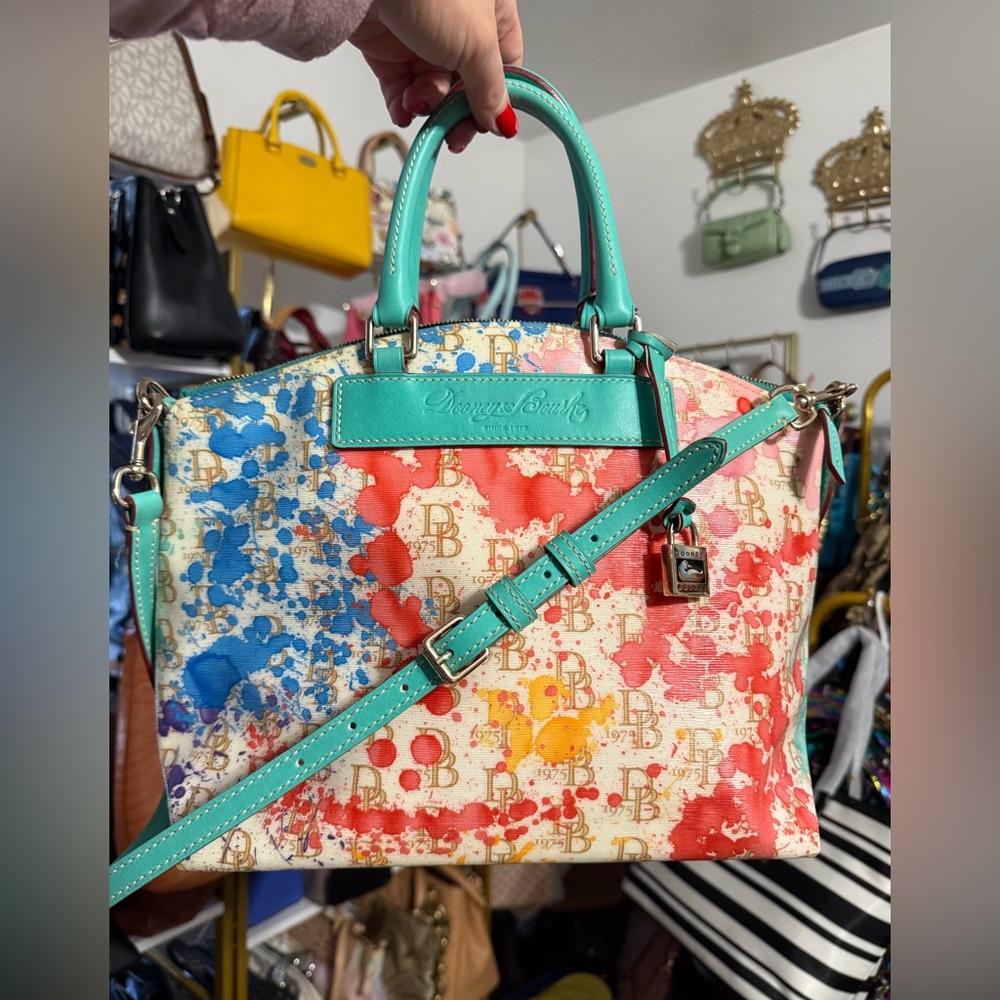 Dooney & Bourke Color Paint Splash Tote w Teal Trim